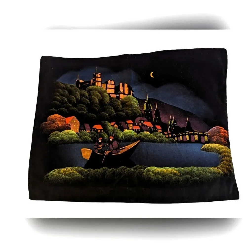 ‎Vintage hand painted velvet tapestry
